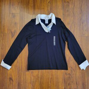 East 5th Women's V-Neck Collared Blouse, NWT, Size Large